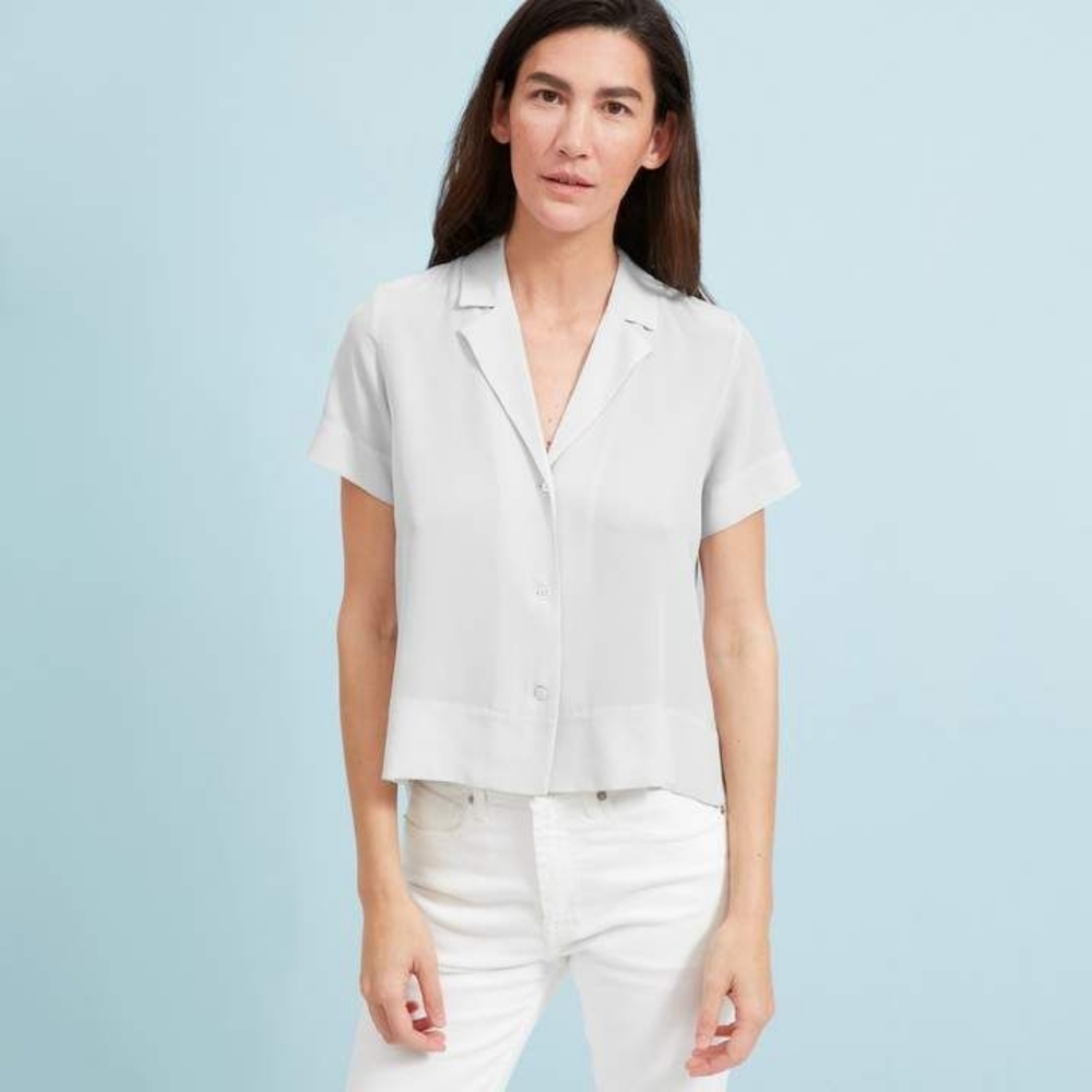 Everlane The Notch Shirt in Washable Silk cropped button down blouse 4 s